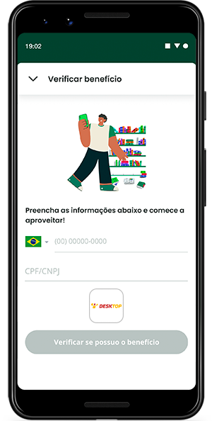 Para continuar o cadastro no app, a tela solicita o seu número de telefone e CPF. Depois é preciso clicar no botão 